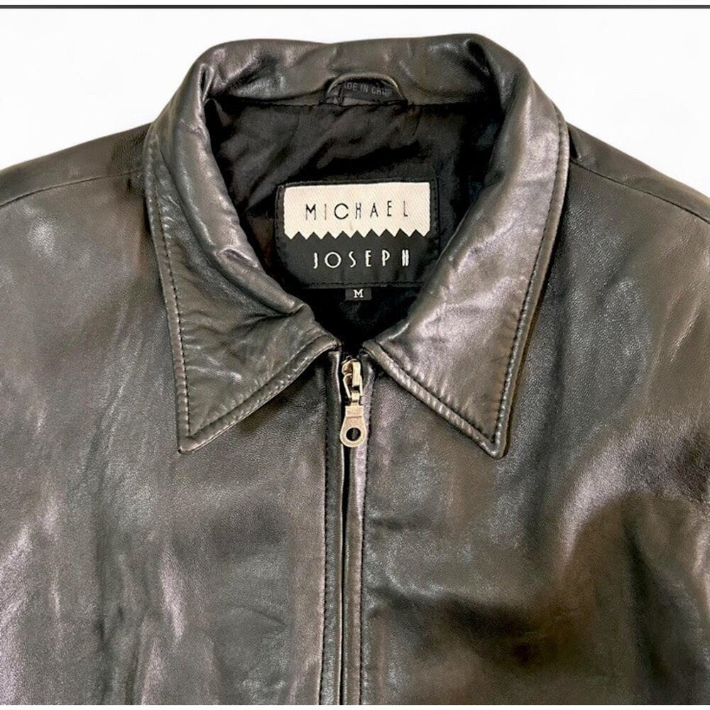 Vintage Michael Joseph Women’s Genuine Leather Black Bomber Zip Jacket Size M - Picture 5 of 8
